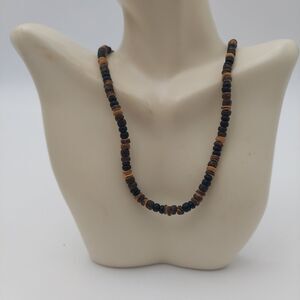 Brown, Tan, Black Beaded Necklace 16"